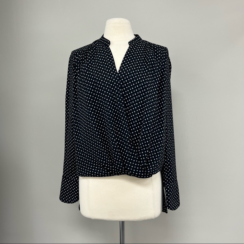 BCBG Mini Floral Print Blouse in Black/White